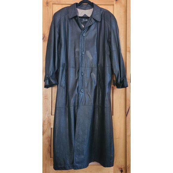 J Walden Other - Italian Design J Walden Vintage Leather Trench Coat Sz 40 Black 52" Long‎